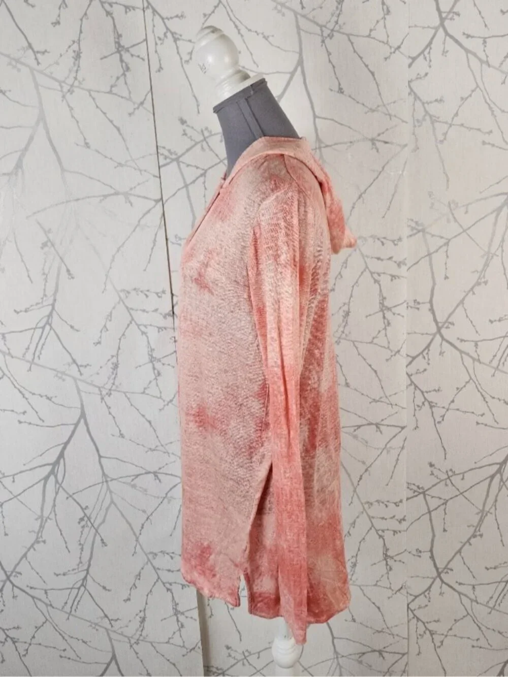 Rachel Zoe Salmon Tie Dye 100% Linen Knit Open Hooded Cardigan